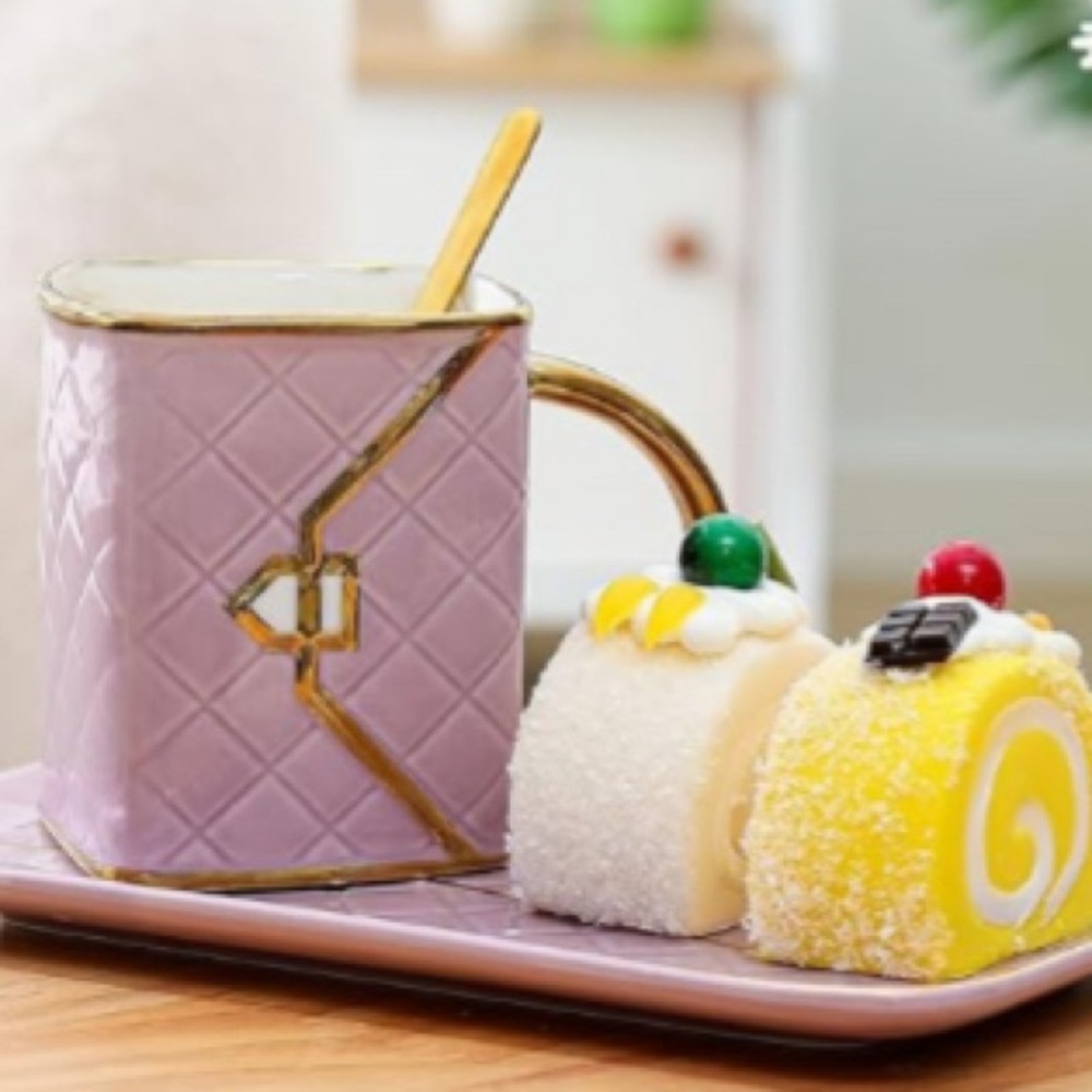 Quilted Lilac Coffee Mug / Plate & Spoon - Picture 5 of 6